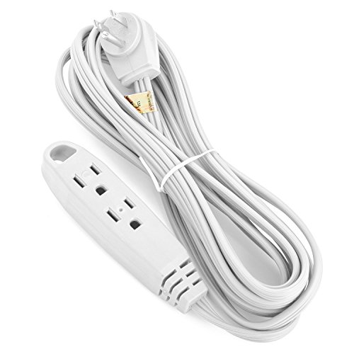 Aurum Cables 12 Feet 3 Outlet Extension Cord 16AWG Indoor/Outdoor Use White - UL Listed