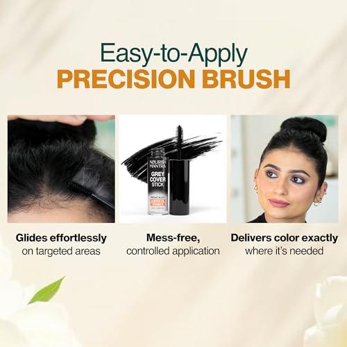 Image of Nourish Mantra Grey Cover Stick | Hair Color Stick for Instant Hair Color Touch Up | Infused with Almond Oil & Vitamin E | Black Color | Smudge-Proof & Long-Lasting | Ideal for All Hair Types | For Men & Women | 6 ml