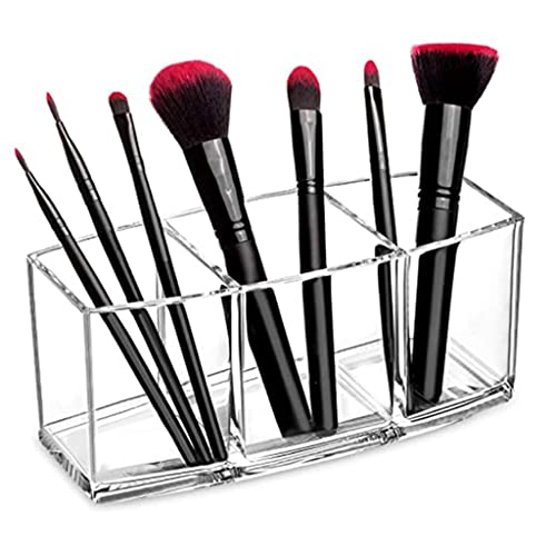 Organizadores de cosméticos 3 Agujeros acrílico Transparente Cepillo de Maquillaje Herramienta cosmética Caja de almacenaje para Maquillaje Soporte de Cepillo Organizador de Mesa herramient