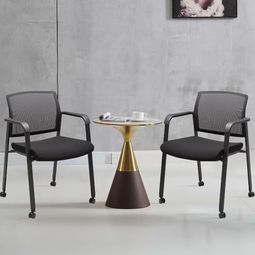 Image of CLATINA Mesh Back Guest Reception Arm Chairs with Wheels, Waiting Room Chairs with Upholstered Fabric Seat and Ergonomic Lumbar Support for Office Conference School Church Black (2 Pack)