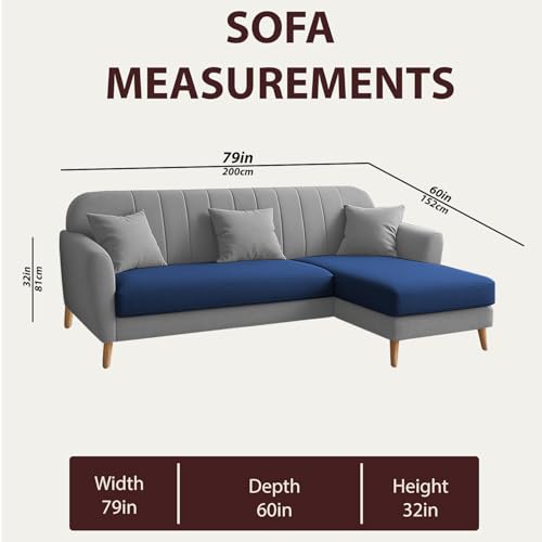 Image of Atticus RHS 4 Seater L Shape Sofa Set for Living Room (Blue Grey Fabric) Premium Fabric Sofa Set
