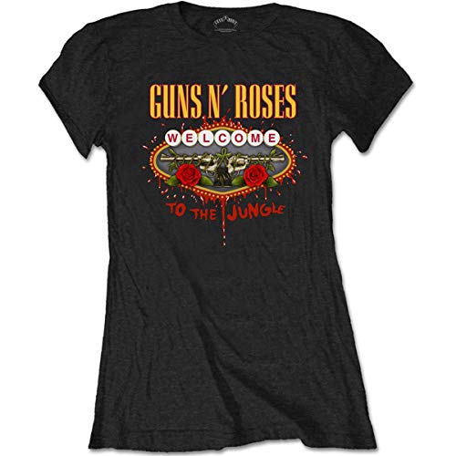 Rock Off Ladies Guns N’ Roses Welcome to The Jungle Officiel Femmes Dames T-Shirt - Les Beatles, Paul McCartney, John Lennon, RIngo Starr, George Harrison Rock Off Ladies Guns N' Roses Welcome to The Jungle Officiel Femmes Dames T-Shirt