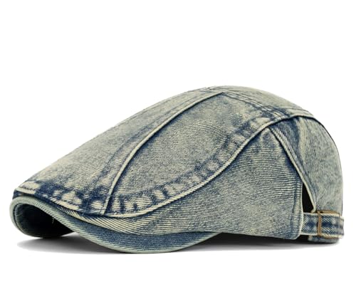 Image of Cotton Newsboy Cap,Breathable Ivy Gatsby Cabbie Beret Hat for Men's Women Driving Hunting Golf (Retro Denim Green)