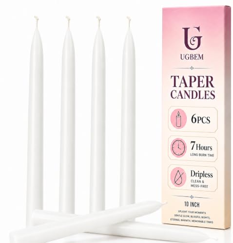 Image of Tapered Dinner Candles, White, 10 Inch, 6 Pack