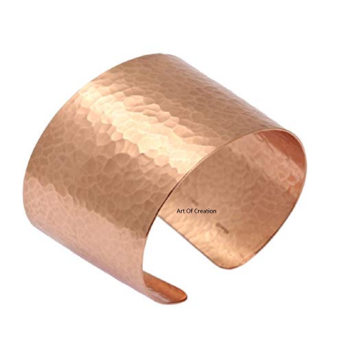 Art of Craetion Hammered Copper Bracelets Adjustable | Handmade Natural Healing Therapy India Pattern | Women's Men's Spiritual Yoga Jewelry for Unisex