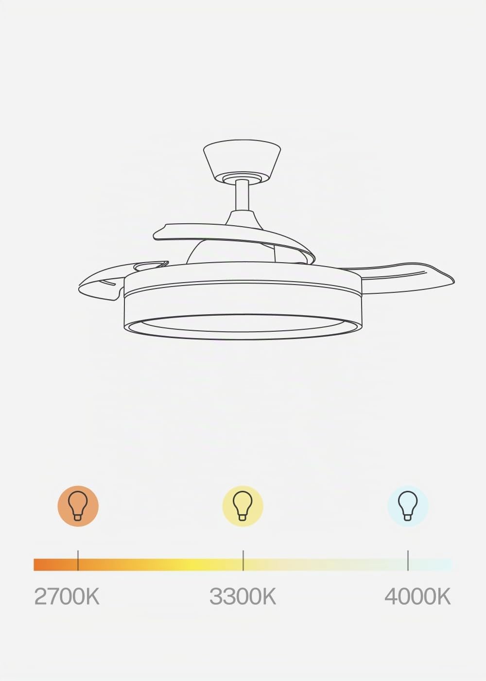 CREATE / WIND CLEAR EDGE/Ventilador de techo con luz negro con mando / 40W, Silencioso, Ø107 cm, 6 velocidades, aspas retráctiles, programable, función verano-invierno, luz led 3 temperaturas