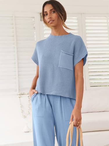 Image of ANRABESS Women's Two Piece Outfits Sweater Sets Knit Pullover Tops and High Waisted Pants Tracksuit Lounge Sets