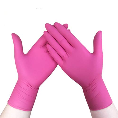 Preisvergleich Produktbild Nitrilhandschuhe, puderfreie Einweghandschuhe für Küchen-, Reinigungs- oder Schönheitssalons, 100 Stück Pink Large