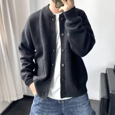 Men's Button Down Cardigan Sweater Knitted Round Neck Loose Casual Cardigan Long Sleeve Trendy Sweater3