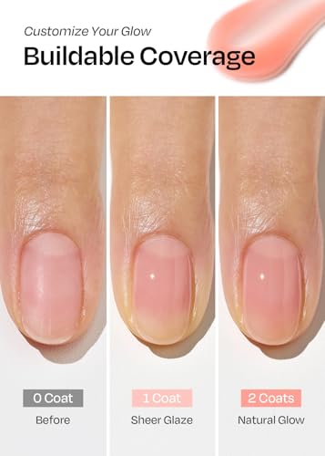 Image of ohora Natural Glow Milk Syrup Nail Strengthener (Rosehip) - Tinted Nail Hardener for Brittle, Damaged Nails, Quick-Dry Glossy Finish, Nail Repair & Growth, 15 mL