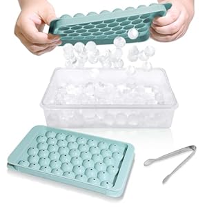 WIBIMEN Ice Cube Tray with Lid and Bin – Round Ice Trays for Freezer with Lid – Ice Cube Trays for Freezer with Ice Container (0.8″-2PACK Blue)