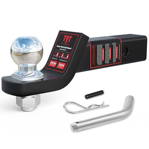 TYT Trailer Hitch Ball Mount with 2 Inch Ball & Pin, Fits 2 Inch Receiver, 7500lbs, 2 Inch Drop, Upgraded Hitch Kit Black with Anti-Rattle Pin