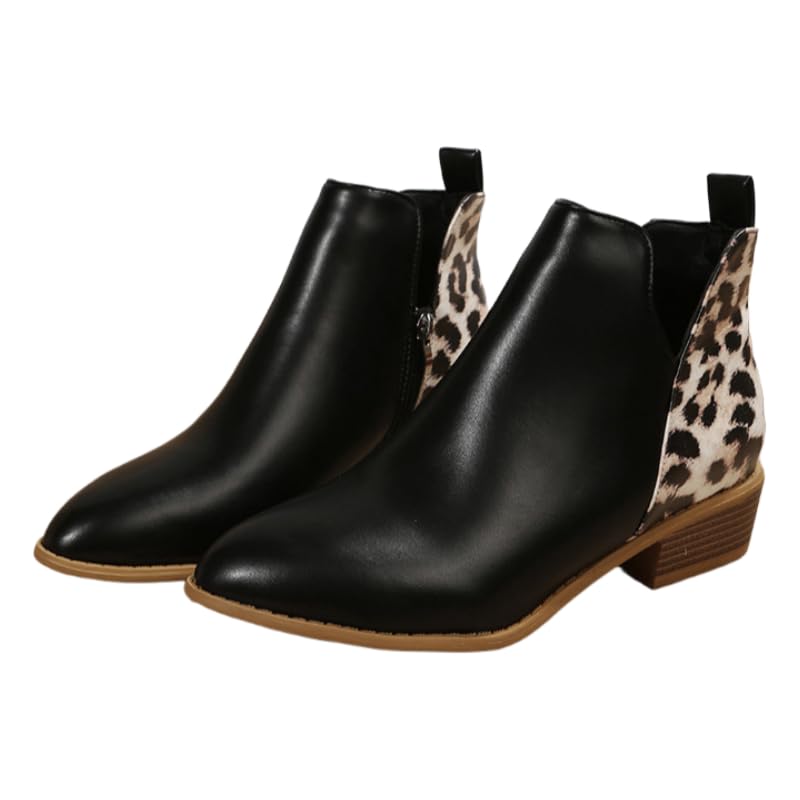 Ankle Booties for Women Casual Dress Low Heeled Booties V Cut Pointed Toe Stacked Fashion Thick Heel Shoes