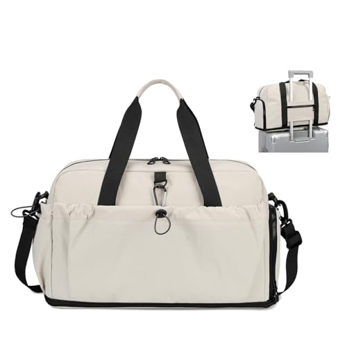 PAOIXEEL ボストンバッグ レディース メンズ 大容量 旅行 修学 拡張可 乾湿分離 軽量 キャリーオン 靴入れ 3way トラベルバッグ トートバッグ 防水 多収納 スポーツ 通学 1泊用 2泊3日 機内持ち込み (オフホワイト)