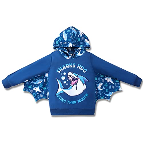 Nubeehoho Toddler Boys Hoodies Cartoon Shark Pullover With Wings Kids Sports Sweatshirts Cotton Long Sleeve Hooded Shirts Crewneck Sweatsuits Sport Tee Tops For Boy 2 Years 8129-2T #TOP9