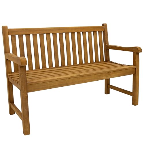 Sunnydaze Outdoor Bench for Patio Front Porch or Park - 2-Person Wooden Teak Garden Bench Seat - 675 lb Weight Capacity - 50