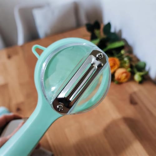 Image of Stainless Steel Julienne Vegetable Peeler Multi-Functional Fruit & Veggie Shredder Slicer and Grater for Potatoes, Carrots, Cucumbers (Peeler with Catcher)