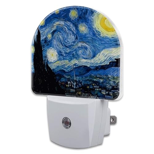 Image of Starry Night Night Light Plug into Wall, Impressionist Oil Painting Dusk to Dawn Night Light Plug in,0.5w Energy Saving Sleep Friendly NightLight for Kids Boys Girls Home Decor