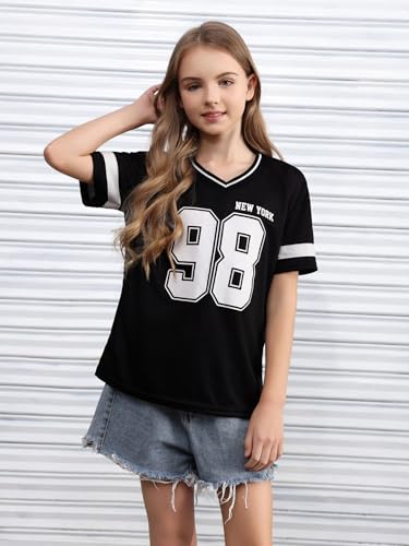 SHENHE Girl's Graphic Baseball Jersey Shirt V Neck Short Sleeve Loose Sport Teen Preppy Tshirt Top3