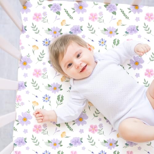 Image of 4 Pack Butterfly Baby Crib Sheets for Baby Girls Purple Crib Fitted Sheets for Standard Size Crib and Toddler Mattress Soft and Breathable (Crib)