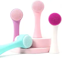Escova De Limpeza Facial 2 em 1 Massagem Esponja Skin Care Silicone Cerdas (Rosa Claro)
