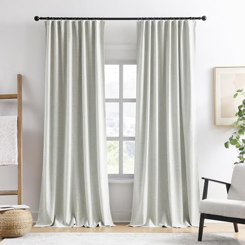 RAIN CITY 2 cortinas opacas de lino extra anchas de 102 pulgadas de largo, cortinas plisadas con trabillas traseras con ganchos, sistema de riel, cortinas divisoras de habitación para patio, puerta