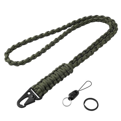 Vicloon Paracord Schlüsselanhänger, 1 Stück Umhängeband Schlüsselband, Paracord Lanyard mit Metall Ring und Adlerschnabelknopf Geflochtenes Lanyard für Schlüssel, Ausweishalter (Armeegrün)