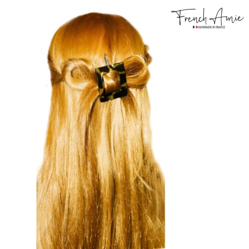 French Amie Pinzas para el cabello de acetato de celulosa hechas a mano, tamaño pequeño cuadrado caramelo dorado, sin metal, pinzas francesas para mujeres miniatura 6