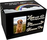 Sofunii Pet Urns for Dogs or Cats Ashes,Medium Wooden Funeral Cremation Memorial Box with Photo Frame,Rainbow Bridge Keepsake with Black Flannel as Lining,Loss Pet Memorial Remembrance Gift