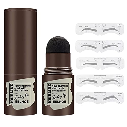 Eyebrow Stamp Stencil Kit, Eyebrow Powder Stamp Waterproof, Brow Stamp Shaping Kit Eyebrow Definer, with Reusable Eyebrow Stencils, Hairline Shadow Powder Stick for Women (black)