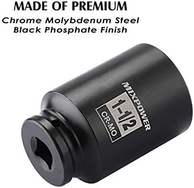 MIXPOWER 1/2 Inch Drive Deep Impact Socket 1-1/2 Inch SAE, CR-MO, 6PT,Axle Nut Impact Grade Socket for Easy Removal - 2