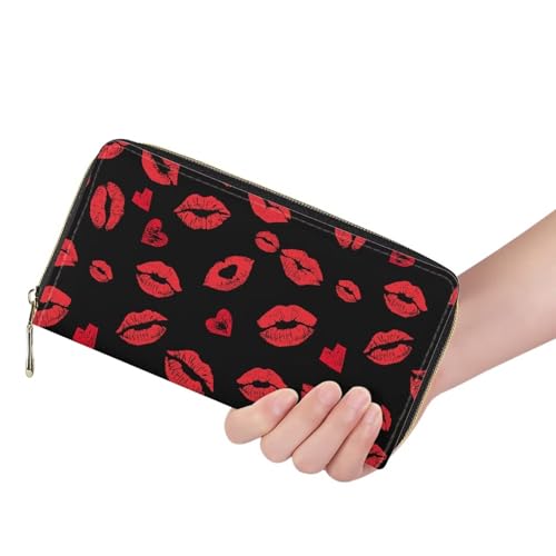 Pensura Red Lips Print Wallets Long Clutch Purse Credit Card Holder Large Capacity Organizer PU Leather Zip Around Wallet for Women3