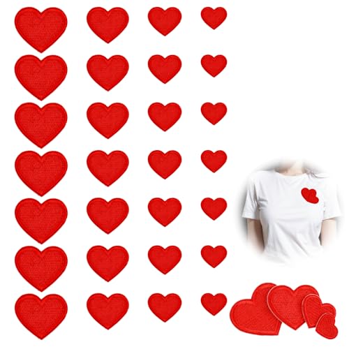 28PCS Parches De Corazón Rojos, Parches Termoadhesivos Imágene, Parches Bordados Para Planchar O Coser En Camisetas, Chaquetas, Vaqueros, Mochilas, Decoración DIY Infantil Y Para San Valentín