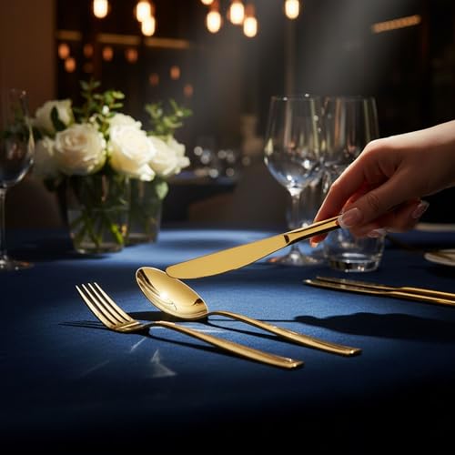 Image of 8 Pcs Gold Mirror Polish Stainless Steel Cutlery Set for Dining Table with Spoons and Forks Set + Butterknives - The Perfect Tableware /Flatware