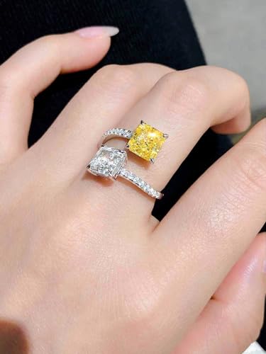 OIDIMS Four Claw Princess Square Ring Crystal Cubic Zirconia Promise Eternity Rings Wrap Open Dainty Wedding Band Adjustable Wedding Stacking Ring Promise Statement Birthday Bff Gift for Women4