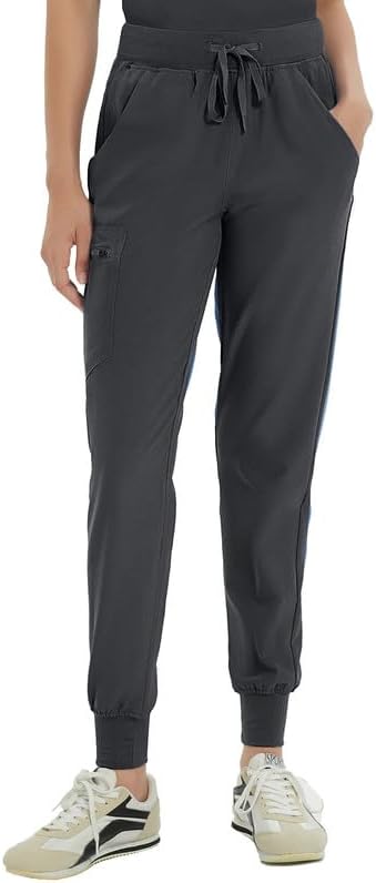 Kitmaz Medical Scrub Pants for Women, Mid Rise Jogger Pants with Yoga Waistband, 4-Way Stretch, Anti-Wrinkle & 5 Pockets
