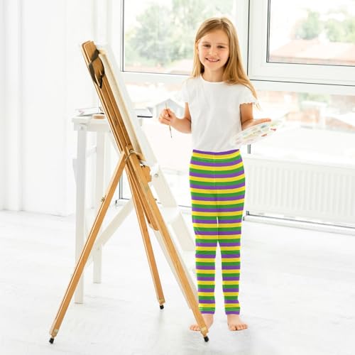 CaTaKu Leggings for Girls Mardi Gras Stripes Toddler Girls Leggings Athletic Tights Pants Size2