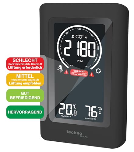 Technoline Co2 Messgerät WL1030, CO2-Anzeige, mit grafischen Lüftungsempfehlungen, NDIR schwarz