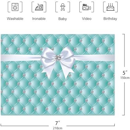 Riyidecor Breakfast Blue Diamonds Bowknot Backdrop Aqua Turquoise Birthday Party Decorations Photography Background 7x5 Feet Teal Bridal Shower Wedding Celebration Props Girl Photo Shoot Fabric - 3
