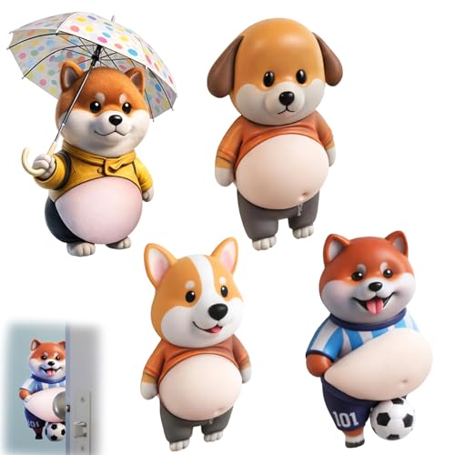 4er Set Türstopper Hund Shiba Inu Braun, Türstopper Lustig Tier Motiv Aufkleber, Multifunktionaler Handyhalter & Dekoration, 11 x 7 cm für Haus Büro Wohnheim