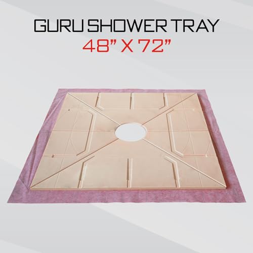 GURU USA W-S Heavy Duty Shower Tray for Square Drain, Bathroom Shower Pan Kit with Pre-Sloped Shower Base & Waterproofing Membrane, 48” x 72”, Four Slopes, Center Drain - Image 6