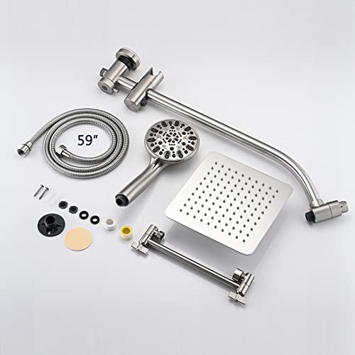 Uclimaa Rainfall 8 Inch Shower Head With High Pressure Handheld Spray Combo, Drill-Free Slide Bar With Adjustable Shower Extension Arm, 3-Way Low Diverter For Easy Reach, 5Ft Hose- Brushed Nickel #TOP7