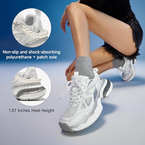 BEAU TODAY Womens Platform Fashion Sneakers, Chunky Wide Sneakers for Women, Leather Lace-up Breathable Walking Shoes for Women, Comfortable Casual Workout Athletic Tennis Shoes4