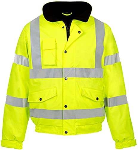 H&F Girl ®Men’s Hi Viz Contractor Bomber Jacket Two Tone Patched Waterproof Storm Jacket Safety Workwear Security Wear Visibility Reflective Tape Warm Work Wear 300D Oxford PU Fabric Jacket Size S-3XL (Small, Yellow)
