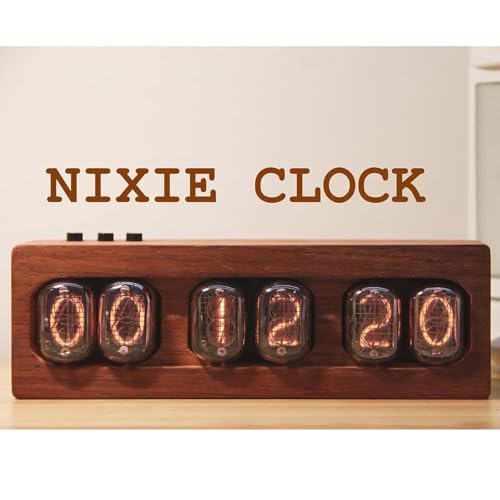 Reloj digital de madera Nixie con función de memoria para decoración de escritorio 4