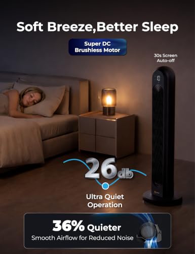 Image of EcoNour Smart Tower Fan with WiFi & Alexa Control, 42Inch Personal Fan, 120 Oscillation, Powerful Whole-Room Airflow, 28dB Quiet DC Motor, 12 Speeds & 4 Modes, 1500 RPM Fan for Bedroom, Home&Office