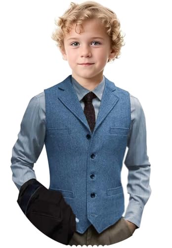 Boys Vest Vintage Tweed Herringbone Kids Waistcoat with Pocket Toddler Slim Fit Sleeveless Vest for Wedding Party3