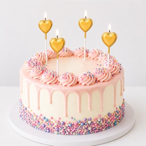 Image of Gold Heart Cake Candles Set | Premium Metallic Romantic Candles with Holders for Birthday, Anniversary & Valentine Celebrations