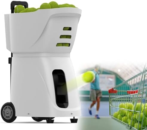 Portable Tennis Ball Tosser & Shooter for Beginners - Holds 100 Balls, Pre-Programmed Drills & Customizable Settings, Remote/App Control, 6-Hour Runtime, Red