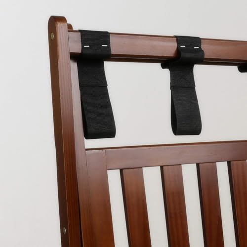 Image of Priti Solid Wood Foldable Luggage Rack with Shelf for Bedroom & Hotel | Heavy Duty Nylon Straps | Space Saving Suitcase Stand | Shoe Storage Bottom Rack | Premium Dark Walnut Finish